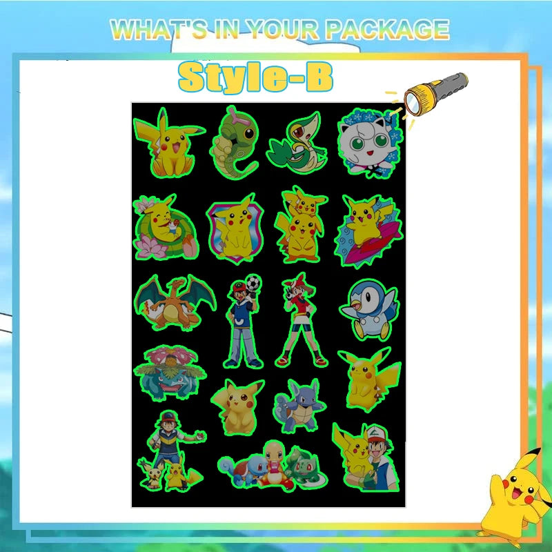 8pcs Luminous Pokemon Pikachu Cute Tattoo Stickers Arm Face Glowing Body Art Children Temporary Tattoo Kids Gift Party Supplies