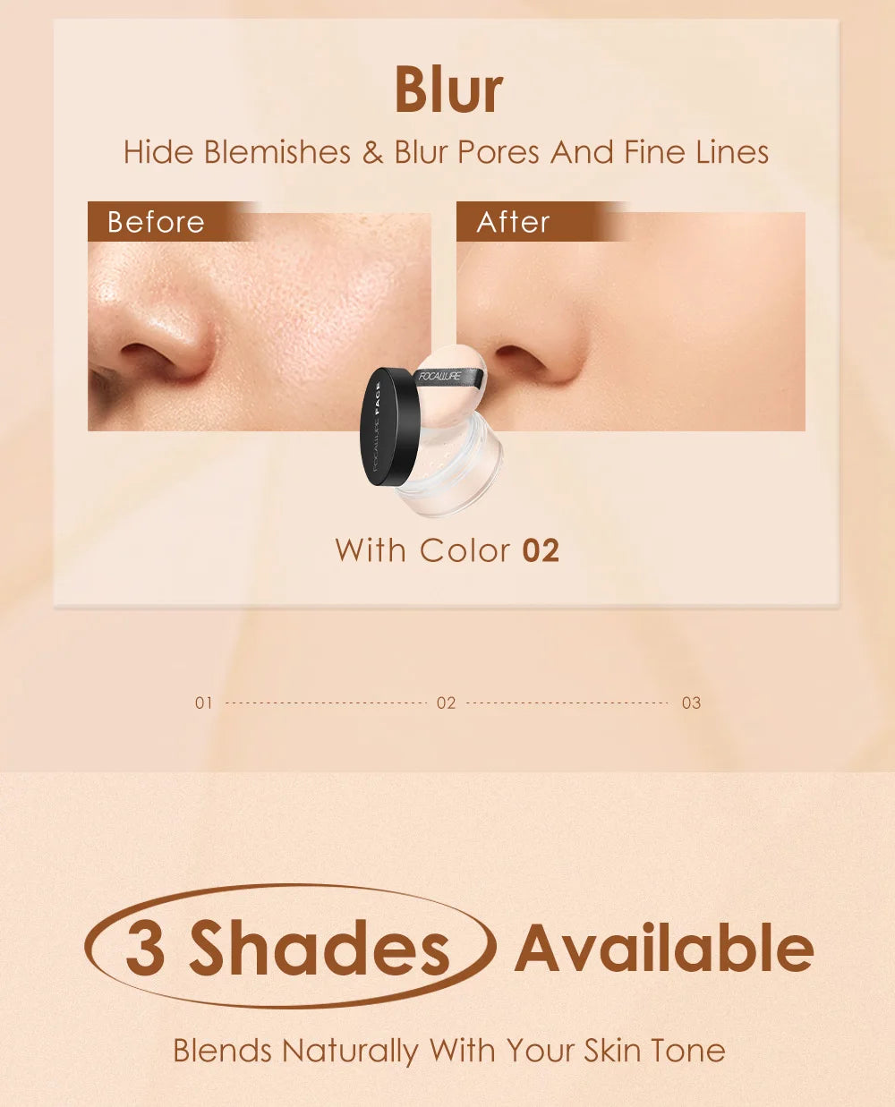 Focallure Face Loose Powder 3 Colors Ultra-Light Perfect Finishing Makeup Powder Waterproof Translucent Setting Powder Cosmetic