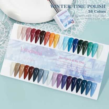 Vendeeni 36 Colors/Set High Pigment Winter Cyan Blue Gel Nail Polish TPO HEMA FREE Brown Purple UV LED Gel Varnish With Display