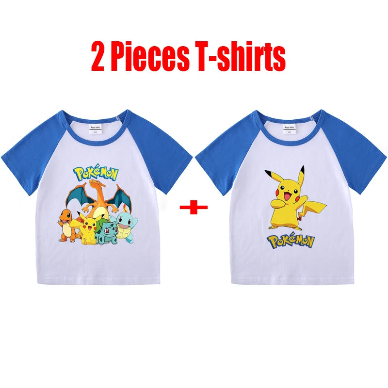 1/2 Pieces Pokemon Cartoon Tees For Boys Clothing Summer Children 100% cotton Short Sleeve T-shirts Printed T-shirt for girls