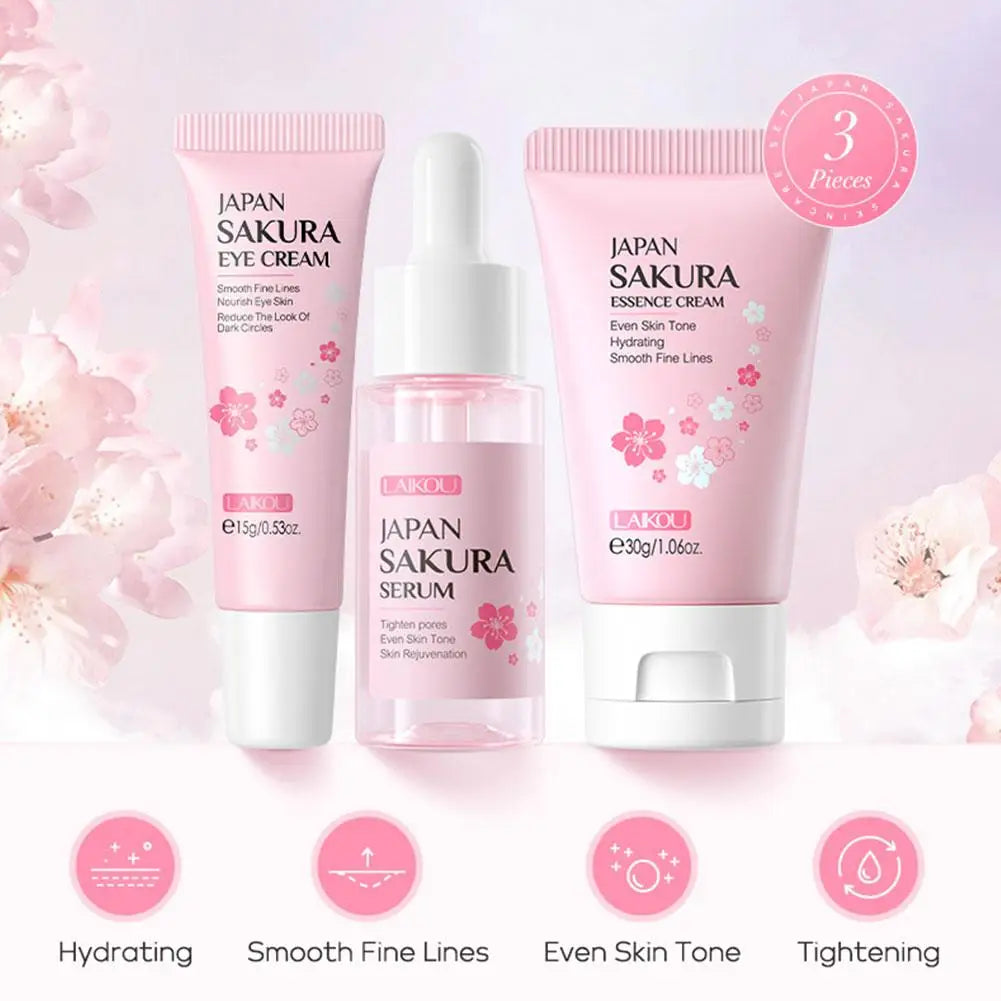 LAIKOU Japan Sakura Skin Care Set: 5-Piece Hydrating & Brightening Kit