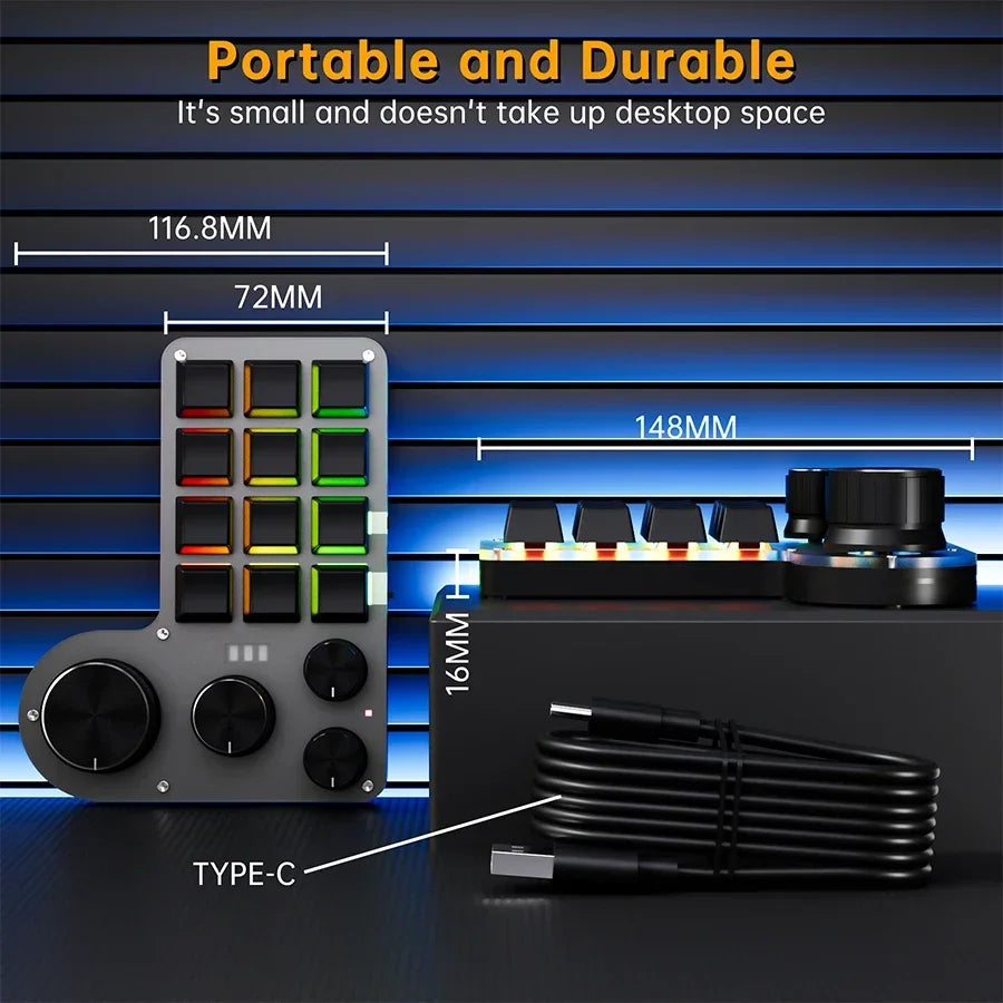 12-Key RGB Macro Mechanical Keypad with 4 Knobs