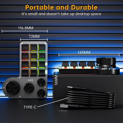 12-Key RGB Macro Mechanical Keypad with 4 Knobs