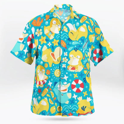 Psyduck Shirt Men's Psyduck Button Up Shirt Summer Hawaiian Shirts Spring Sports Men's T-Shirt Children's Clothing Tee Y2k Woman