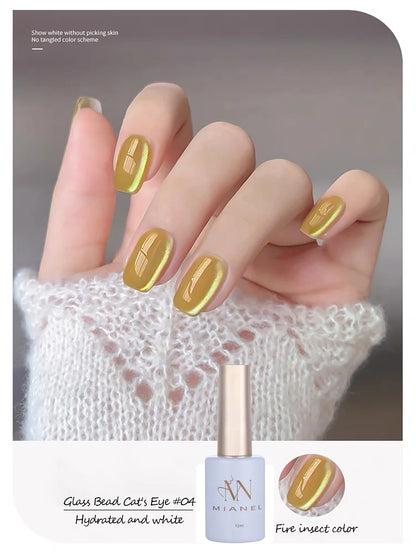 MIANEL 12ML Glass Bead Cat Eye Gel Nail Polish Flash White Spar Nude Color Magnetic Nail Polish White Nails Summer Nails 1-12pcs