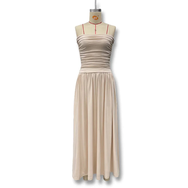 2026 Summer Fashion Solid Color Strapless Strapless Sleeveless Lady Long Dress New Elegant Sexy Slimming Pleated Women's Dresses