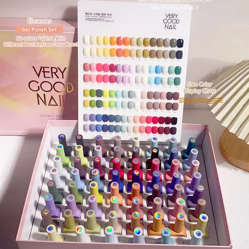 Eleanos 60 Colors Gel Polish Set Very Good Nail Gel Kit With Different Bottle For Nail Art Whole Set Nail Gel Polish Learner Kit