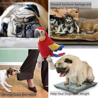 Indestructible Plush Parrot Dog Toy, Squeaky Stuffing for Small & Big Dogs, Durable Pet Supplies