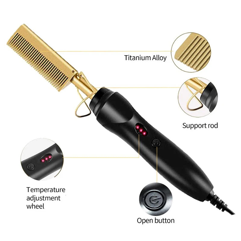 Portable hair straightening brush 2-in-1 hot comb electric hair straightening tool, hair straightening stick styling tool