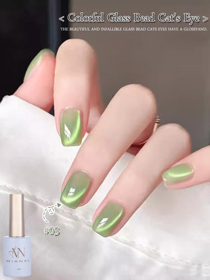 MIANEL 12ML Glass Bead Cat Eye Gel Nail Polish Flash White Spar Nude Color Magnetic Nail Polish White Nails Summer Nails 1-12pcs