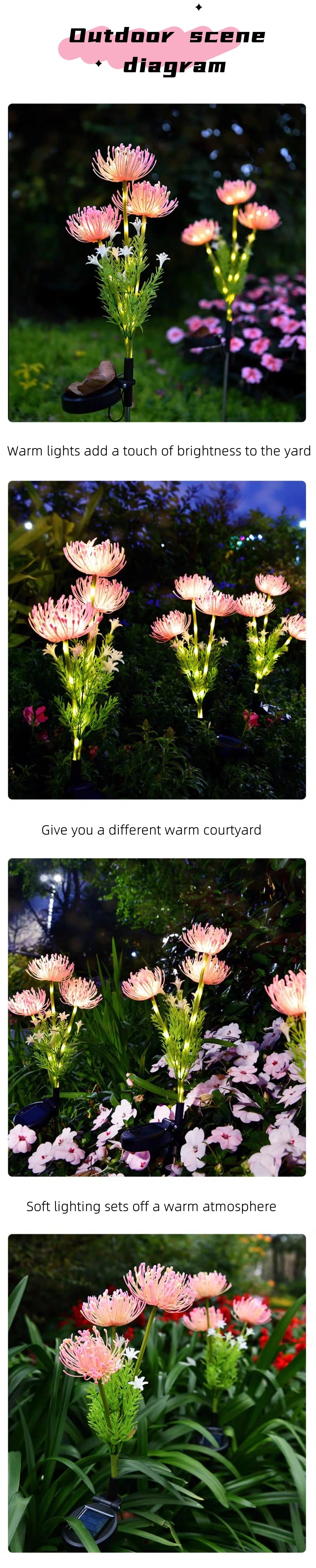 2PC solar powered shore flower ground plug-in lamp, outdoor waterproof, beautiful flower decoration, 1PCourtyard lawn decoration