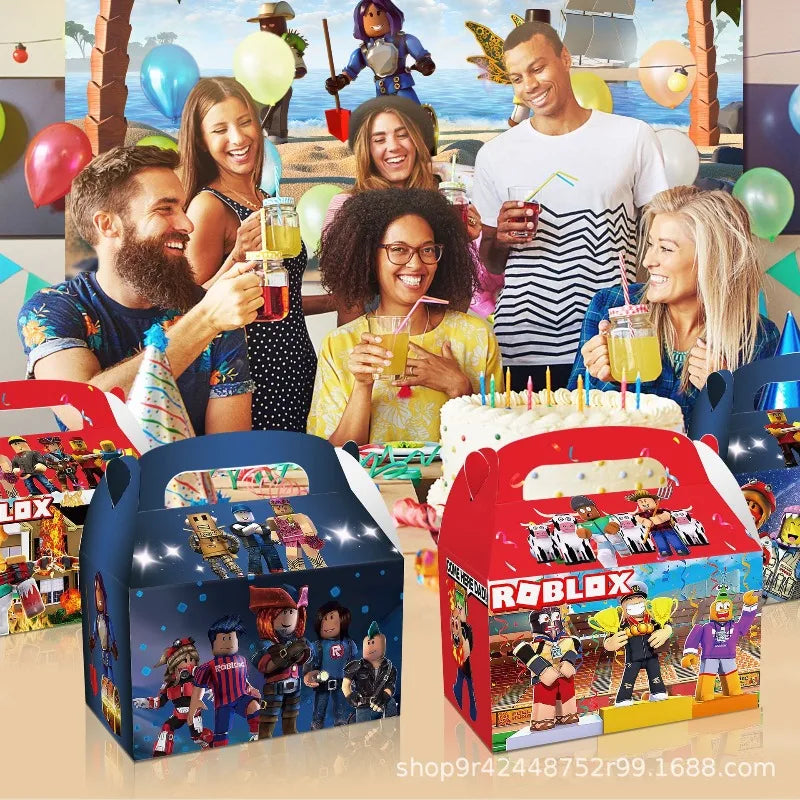 12Pcs/Set Roblox Theme Game Birthday Party Decoration Gift Boxes Anime Pattern Thanks Candy Gift Bag Kid Birthday Party Supplies