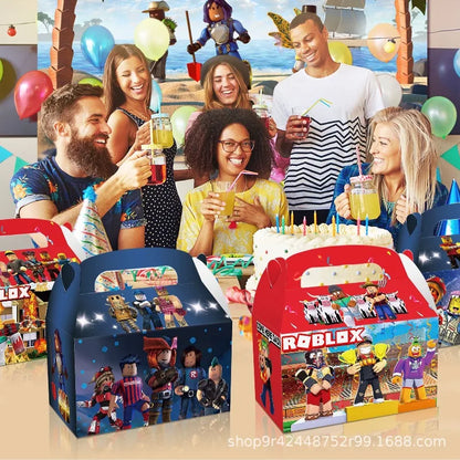 12Pcs/Set Roblox Theme Game Birthday Party Decoration Gift Boxes Anime Pattern Thanks Candy Gift Bag Kid Birthday Party Supplies