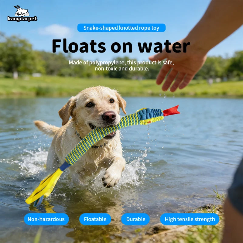 Durable Snake Shaped Dog Rope Toy Interactive Floating Pet Chew Toy for Teething Training Tug of War 3 Sizes