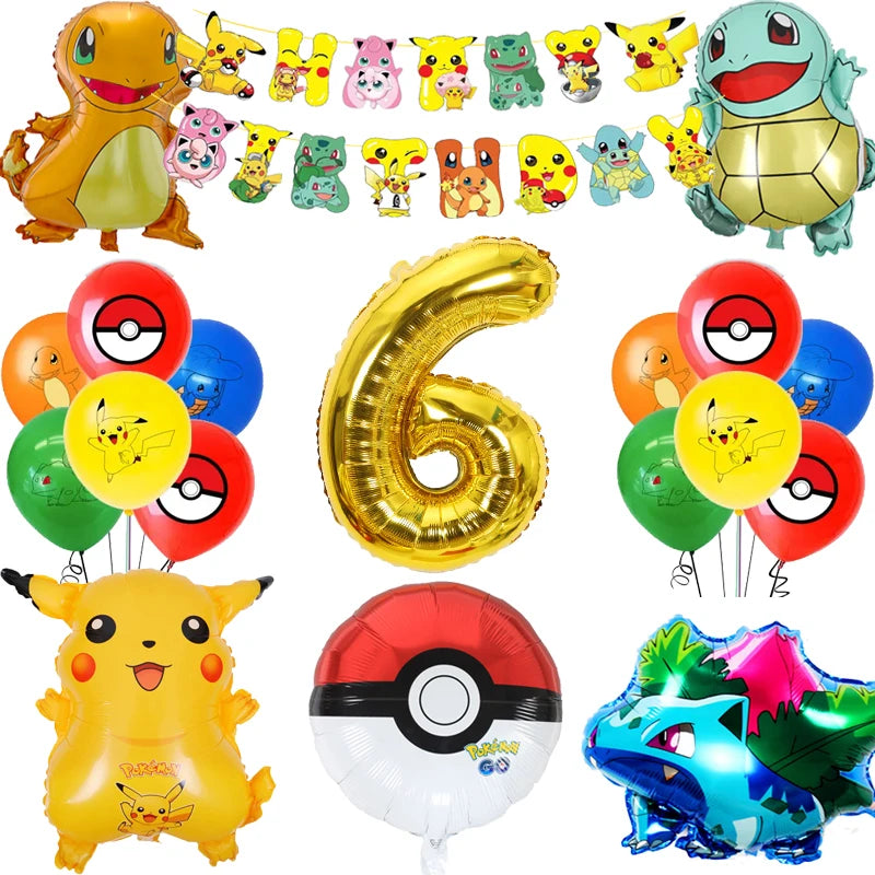 Pokemon Birthday Party Supplies Pikachu Party Decorations Foil Balloons Blowouts Tableware Plate Napkin Baby Shower Supplies Toy