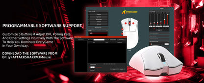 ATTACK SHARK V3 Light Wireless Gaming Mouse PAW3311 Sensor 25000DPI500mAh, 62g 25KDPI 2.4G/BT/USB-C Rechargeable Wireless Mouse
