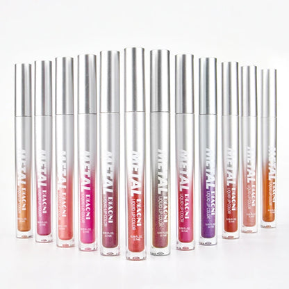 12 Colors Glitter Metallic Liquid Lipstick Pearlescent Waterproof Shiny Lip Gloss Non-stick Cup Long Lasting Shimmer Lips Makeup