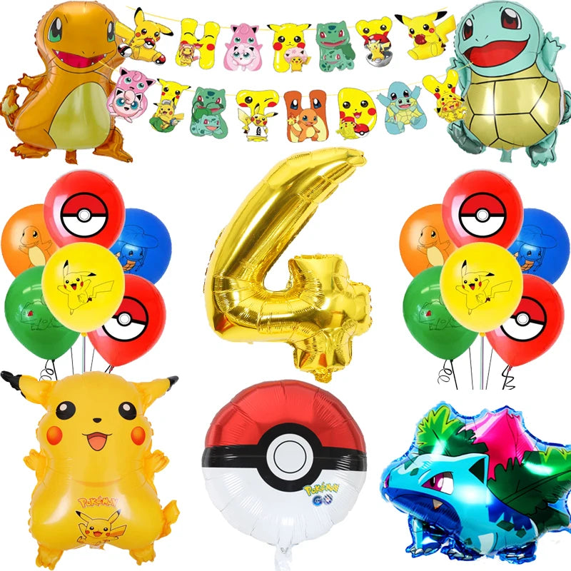 Pokemon Birthday Party Supplies Pikachu Party Decorations Foil Balloons Blowouts Tableware Plate Napkin Baby Shower Supplies Toy