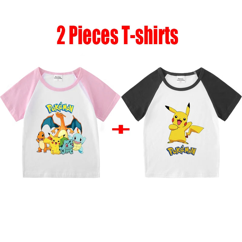1/2 Pieces Pokemon Cartoon Tees For Boys Clothing Summer Children 100% cotton Short Sleeve T-shirts Printed T-shirt for girls