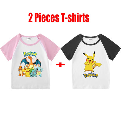 1/2 Pieces Pokemon Cartoon Tees For Boys Clothing Summer Children 100% cotton Short Sleeve T-shirts Printed T-shirt for girls