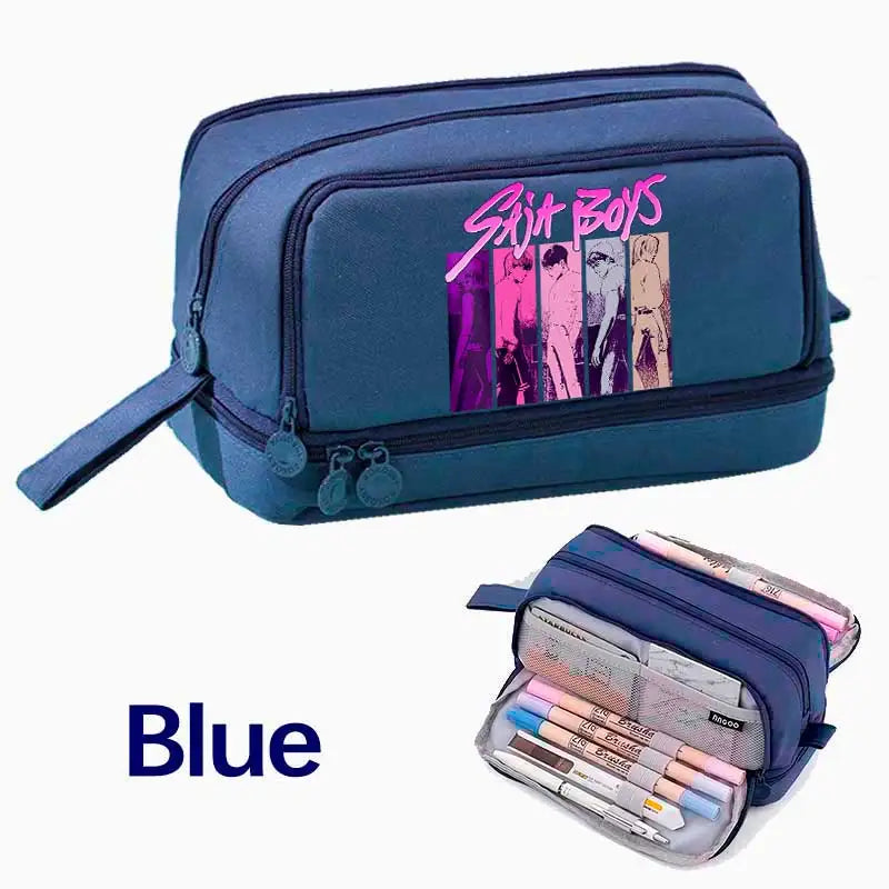 KPOP Pencil Case Student Storage Bag Stationery Large Space Storage 4 Compartment Pouch Double Side Opened