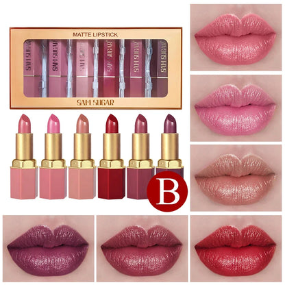 6 Colors Glitter Matte Lipstick.