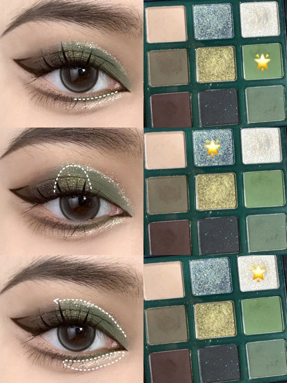 9 Color Eyeshadow Palette Olive Green Smoky Eye Look Pearlescent Shimmer Matte Eyeshadow Powder Makeup Palette Glitter Cosmetics