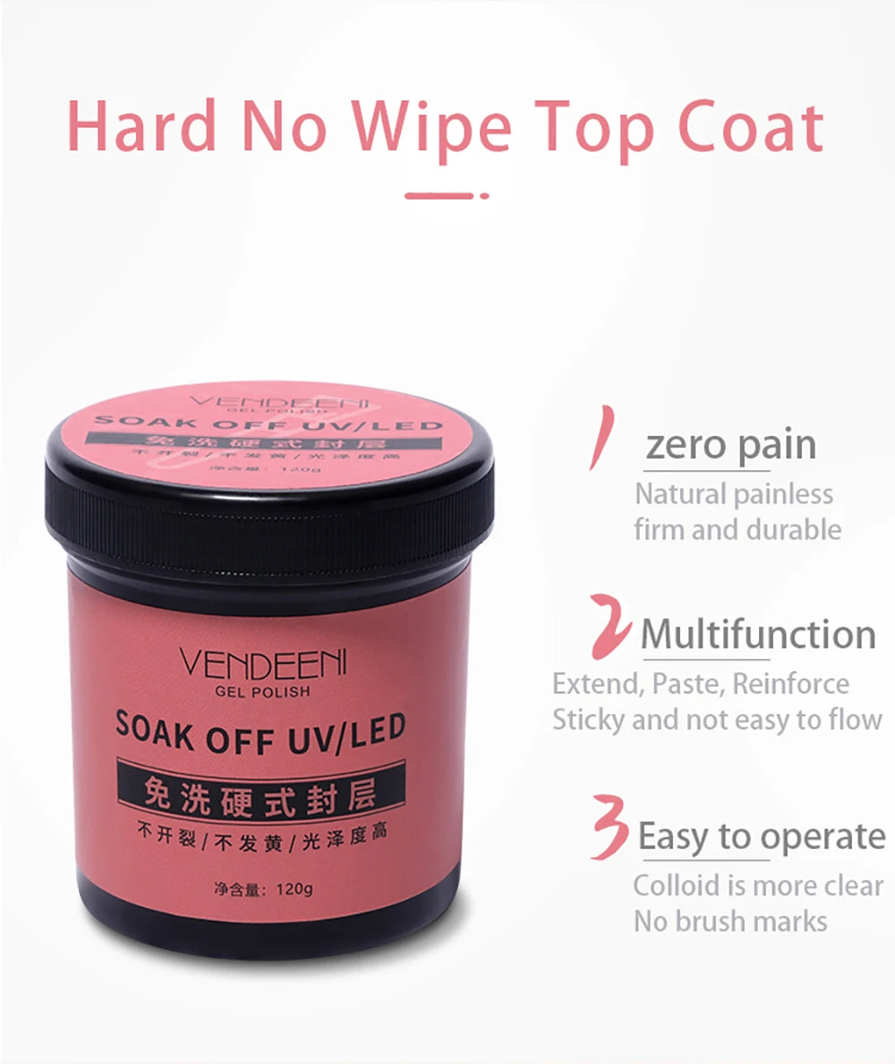 Vendeeni 120g High Capacity Nail Art Functional Gel No Wipe Top Coat Base Coat Painless Extension Gel Leveling Reinforcing Gel