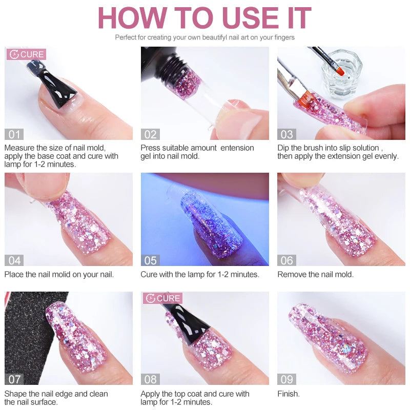 LIMEGIRL 15ML Nail Extension Gel Kit UV Gel Soaking Primer Pen Washing Water Glitter Manicure Mini LED Lamp Nail Gel Kit
