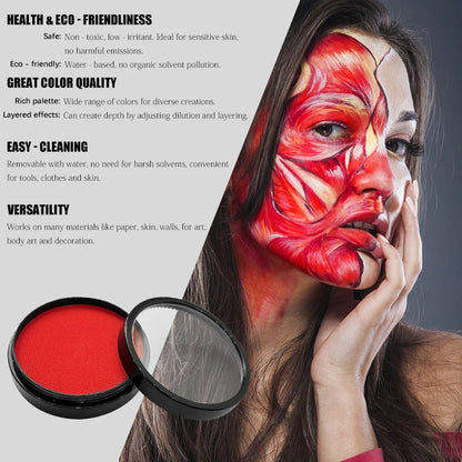 6 Colors Water Activated Face and Body Paint with 1 Brush,Non-Toxic Safe Water Soluble Face Paint for Cosplay,Halloween Makeup