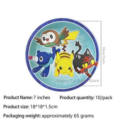 7/9 inch Pokemon Party Plate Birthday Decor Pikachu Poke Ball Disposable Paper Plate Baby Shower Kids Favor Gift Party Supplies
