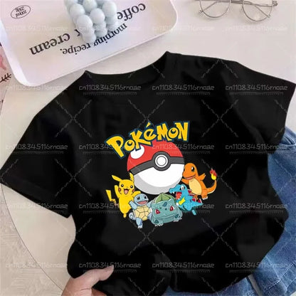 Pok é Mon Children's/Adult Clothing Pikachu Cotton T-shirt Boys and Girls Cartoon Anime T-shirt Cute Printed Clothing Gift