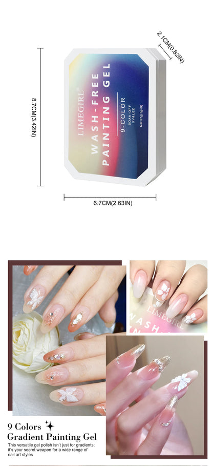 LIMEGIRL 7in1 Nail Gradient Painting Gel Long-lasting Nail Gel Polish Hybrid Color Nail Art Design High Texture Gradient Gel