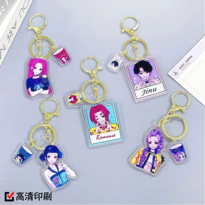 8pcs Girls Group Anime Fans Backpack for School & Outdoor, Double-Sided Spray Acrylic Keychain Lovely Gift for Frien