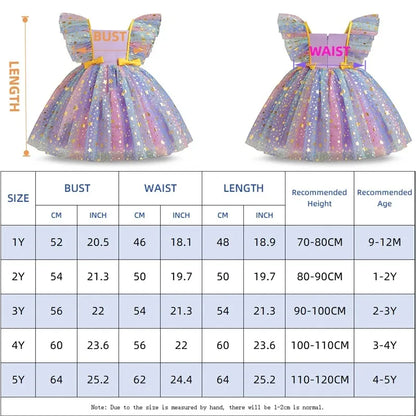 Girls' K-Pop "Starry Gala" Tutu Dress: Rainbow Tulle Gown with Gold Sequins & Ruffle Sleeves