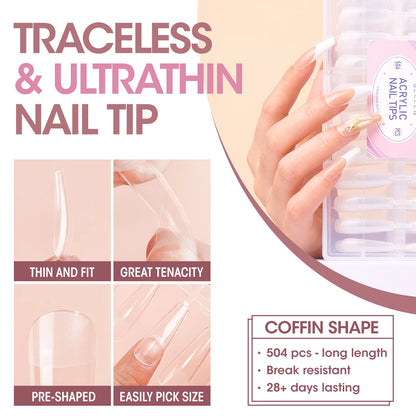 8 Colors Gel Nail Polish Kit with 36W UV Light Nail Dryer 504Pcs Coffin Fake Fails Tips and Glue Prep Top Base Coat Manicure Kit