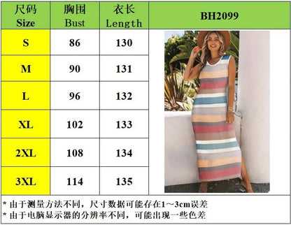 Women's Striped Split Cami Dress, Sleeveless Round Neck Boho Style, Perfect for Beach Vacation