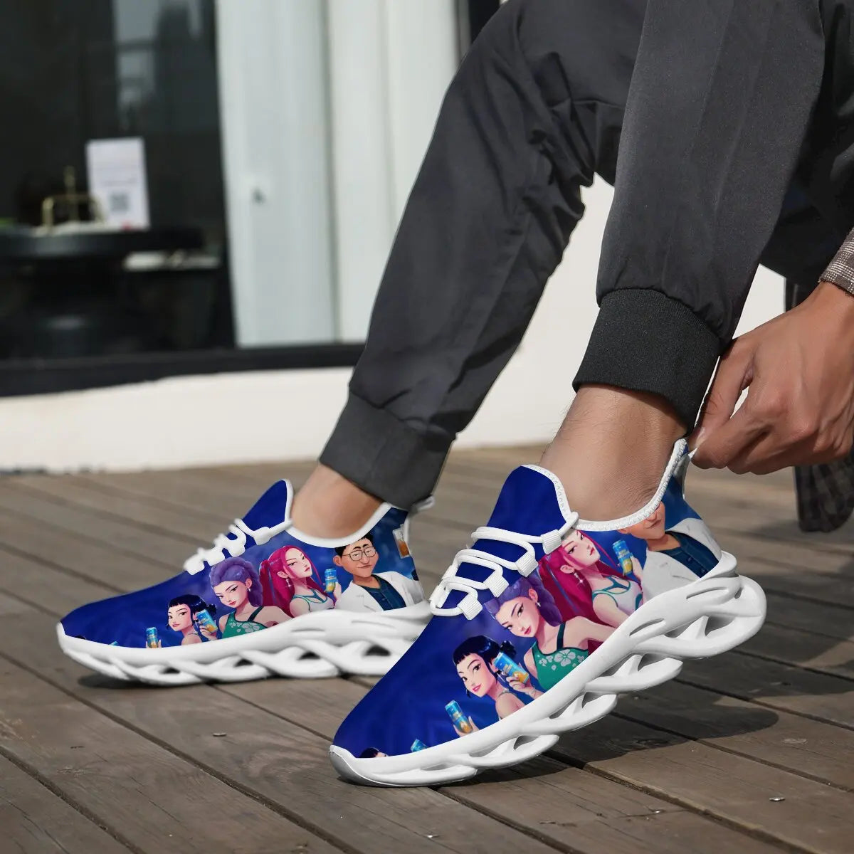 Children's Parent-child Shoes for Spring Cartoon Character Print Lightweight Sneakers Breathable Flat Heel Lace-up Casual Shoes
