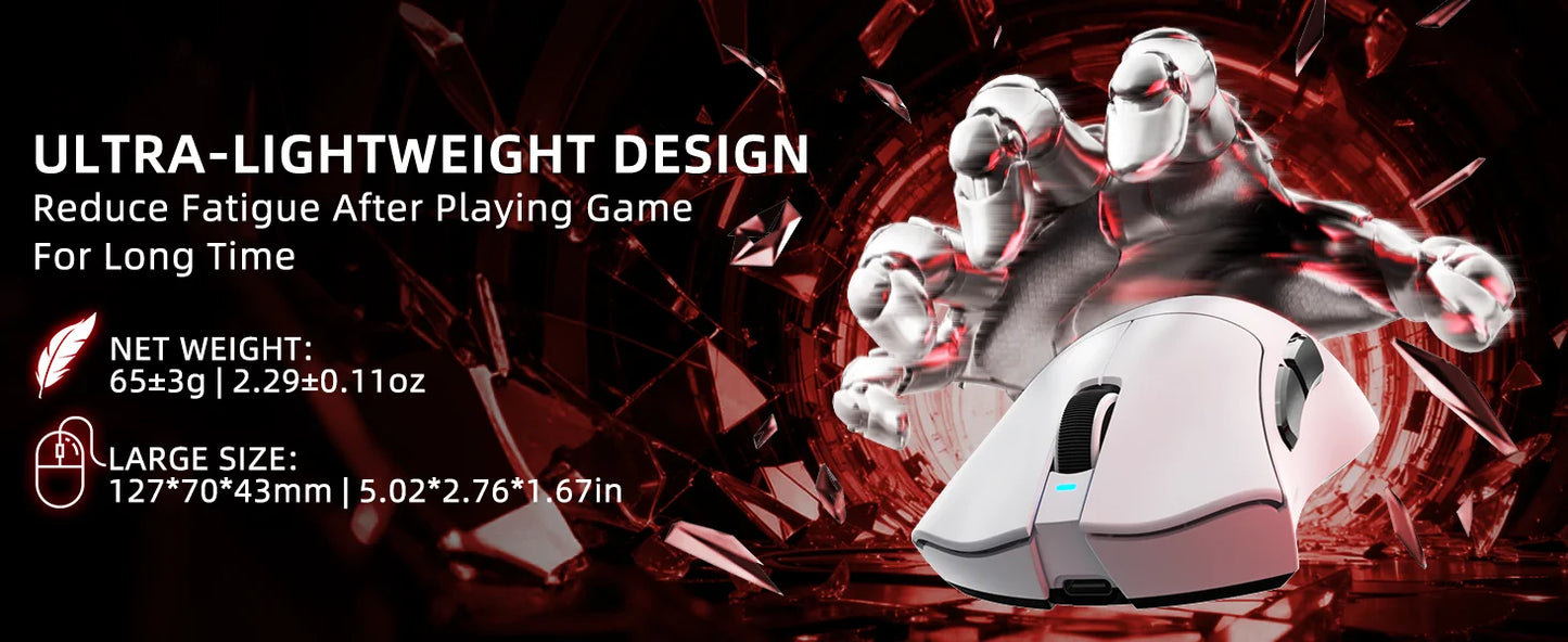 ATTACK SHARK V3 Light Wireless Gaming Mouse PAW3311 Sensor 25000DPI500mAh, 62g 25KDPI 2.4G/BT/USB-C Rechargeable Wireless Mouse