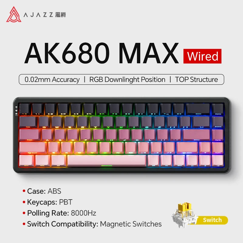 AJAZZ AK680 MAX/V2 Mechanical Keyboard HE Hall Effect Switch 60% 8k/1K RGB Wired/Wireless Gaming Rapid Trigger Magnetic Keyboard