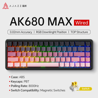 AJAZZ AK680 MAX/V2 Mechanical Keyboard HE Hall Effect Switch 60% 8k/1K RGB Wired/Wireless Gaming Rapid Trigger Magnetic Keyboard