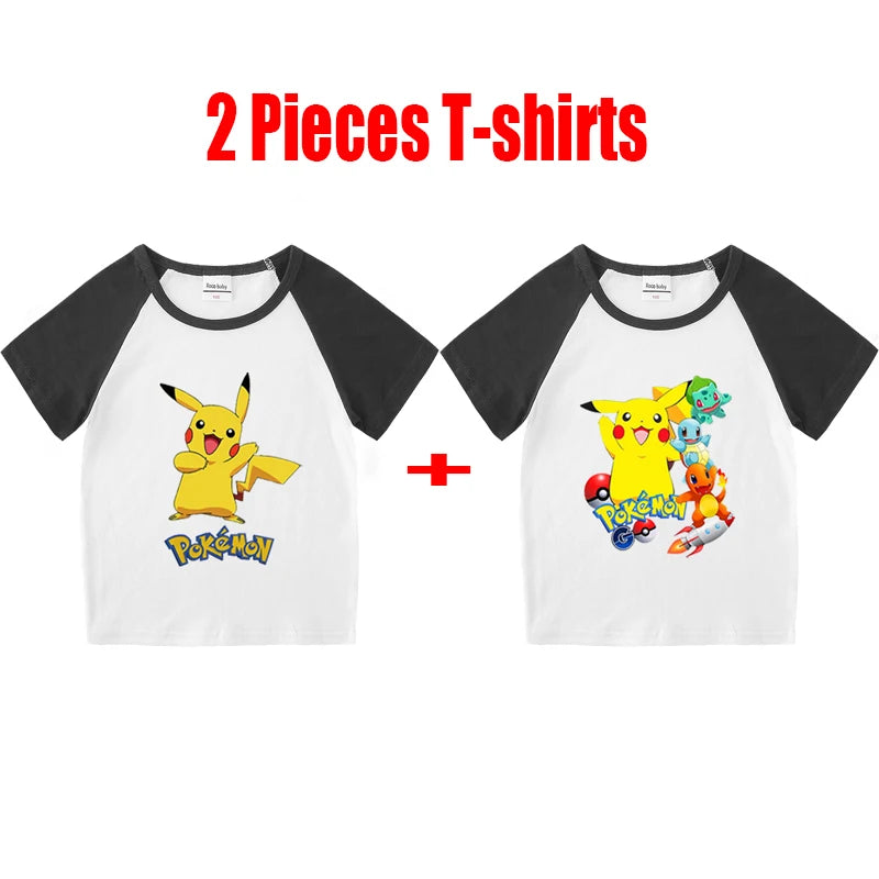 1/2 Pieces Pokemon Cartoon Tees For Boys Clothing Summer Children 100% cotton Short Sleeve T-shirts Printed T-shirt for girls