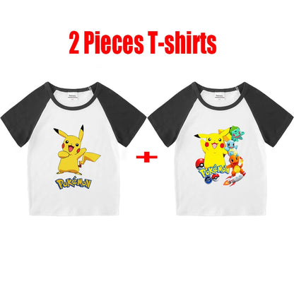 1/2 Pieces Pokemon Cartoon Tees For Boys Clothing Summer Children 100% cotton Short Sleeve T-shirts Printed T-shirt for girls