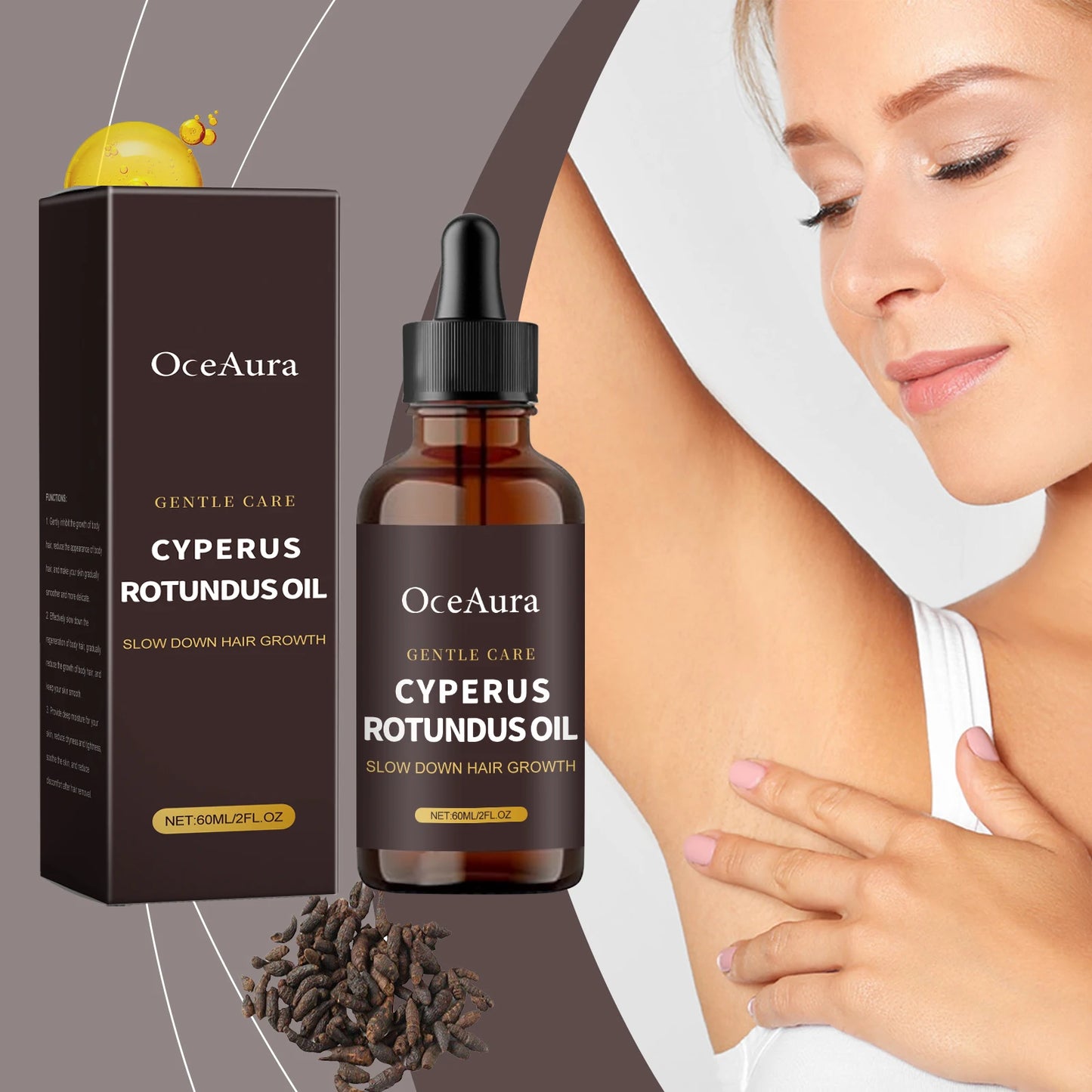 Inhibit Hair Growth Cyperus Rotundus Oil Painless Hair Removal Slow Down Armpit Legs Arms Hair Growth Nourish Smoothing Skin