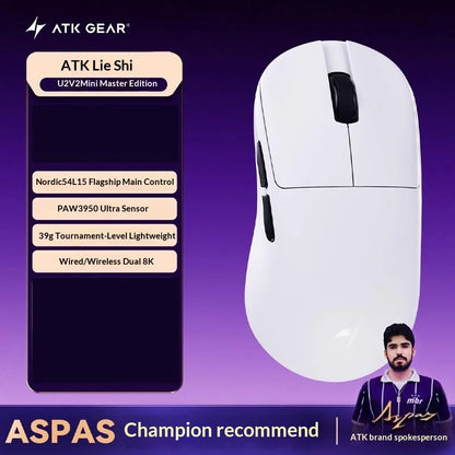 ATK Blazing Sky U2V2 Lightweight Gaming Mouse 39g 3 Mode Wireless with Paw3950 8000Hz Paw3395 for FPS Gamers PC Accessories
