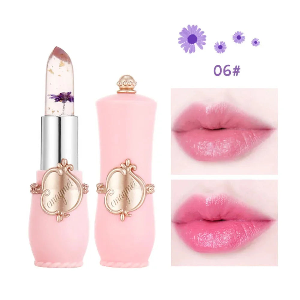 6pcs Make Up Lipstick Set Dry Flower Jelly Crystal Clear Long Lasting Moisturizing Lips Color Change Pink Lip Gloss Cosmetics