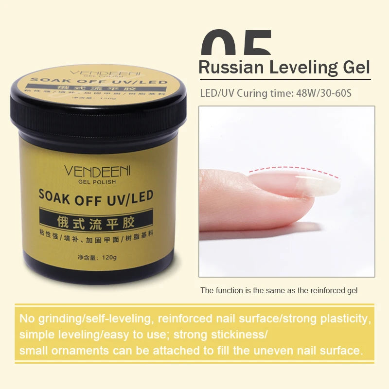Vendeeni 120g High Capacity Nail Art Functional Gel No Wipe Top Coat Base Coat Painless Extension Gel Leveling Reinforcing Gel