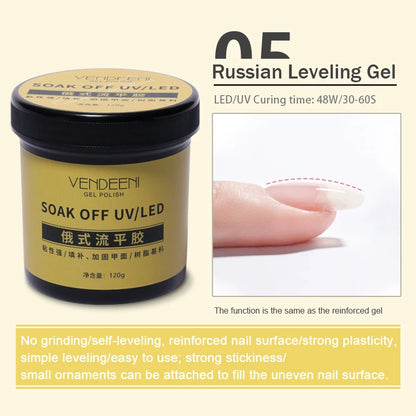 Vendeeni 120g High Capacity Nail Art Functional Gel No Wipe Top Coat Base Coat Painless Extension Gel Leveling Reinforcing Gel