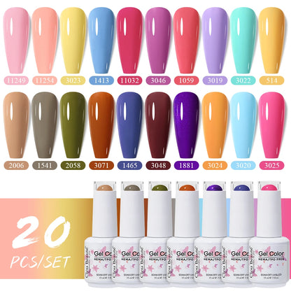 Clou Beaute 20pcs TPO & HEMA FREE Nail Gel Polish Set Red Pink Nude UV LED Soak Off Polish Gel Nail Semi Permanent Nail Varnish