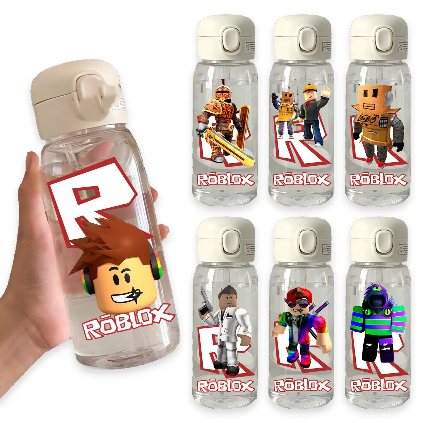 600ml Game Roblox Transparent Straw Water Cup Portable Large Capacity Straw Water Bottle Student Water Cup Plastic Sports Cup